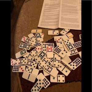Large domino set 53 domino’s with instructions for games.